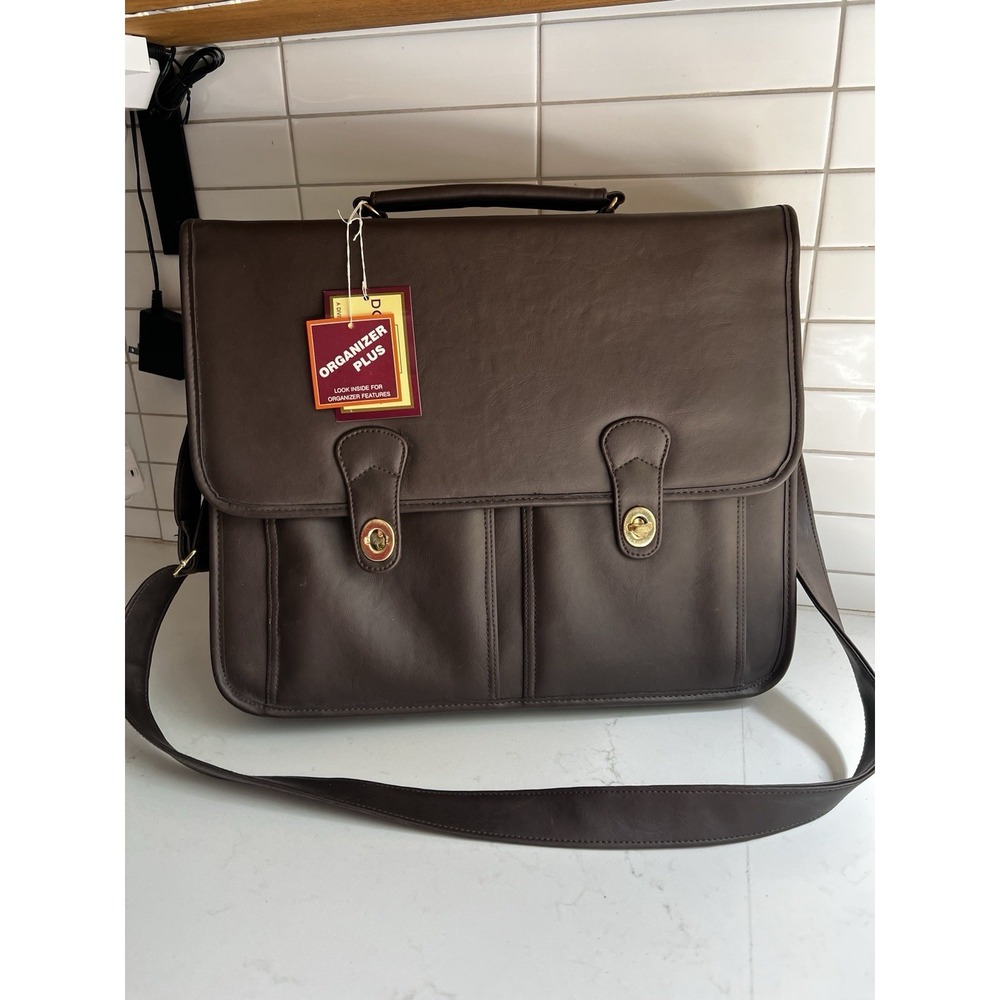 Vintage Dolce Vita Jackson Faux Leather Laptop Brown Bag Briefcase Organizer